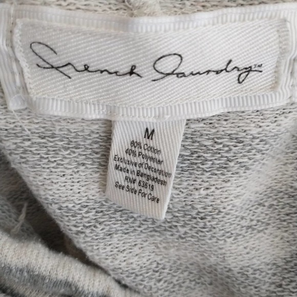 French Laundry Gray White Stripe Terry Longline Drawstring Neck Longsleeve top M - Picture 2 of 16